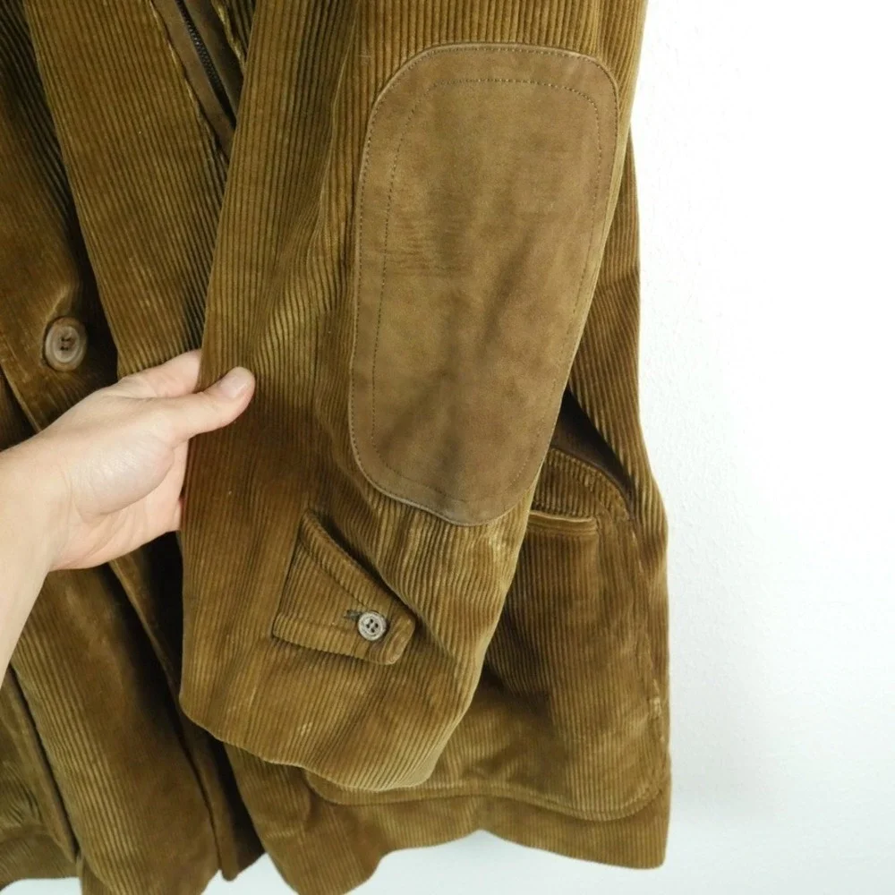 Vintage Cortefiel Corduroy Shooting Jacket Brown Suede Patch Hunting Coat 42